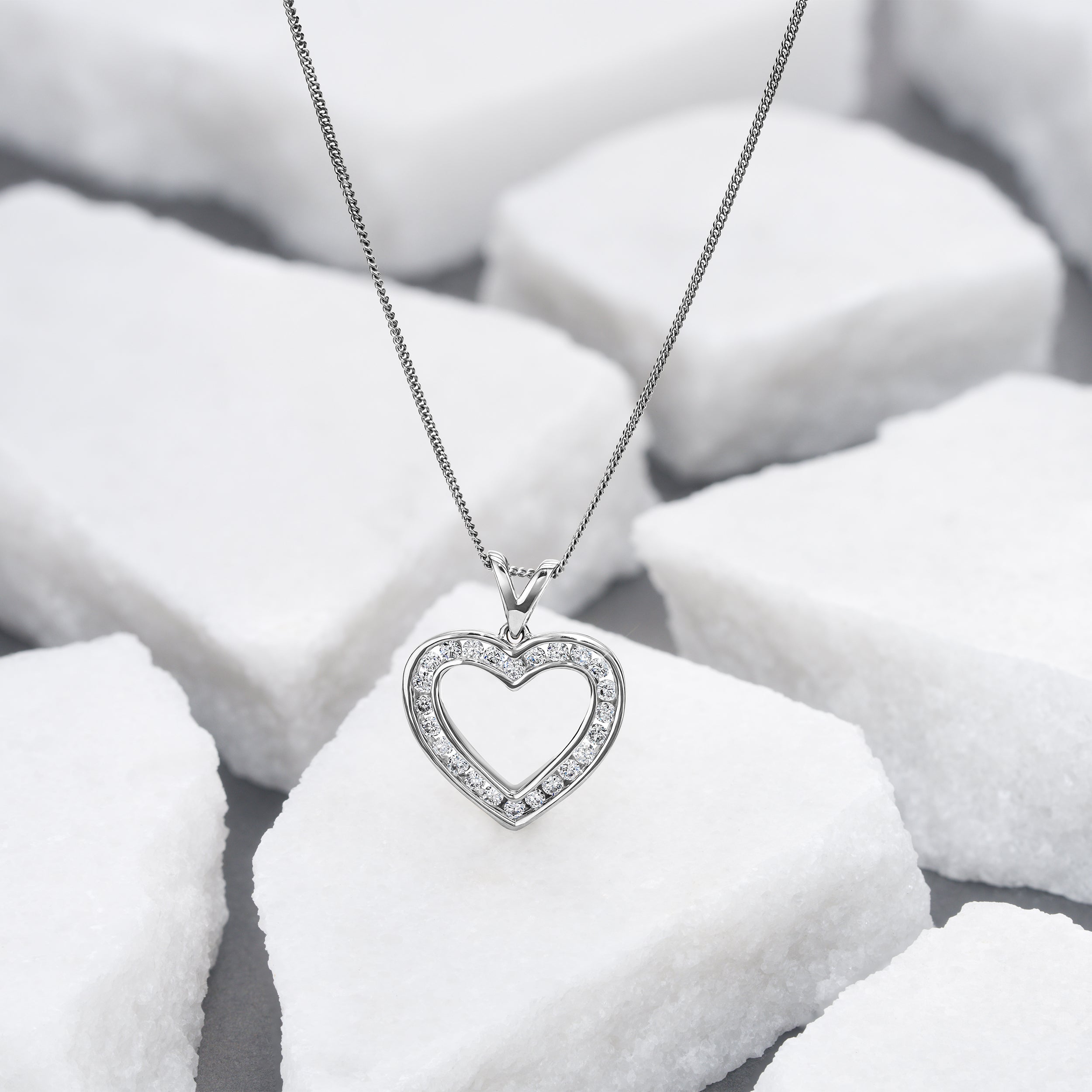 0.50ct Lab Diamond Heart Pendant Necklace H/SI Quality in 9K White Gold